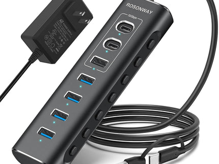 Powered USB Hub, Rosonway 7-Port USB 3.2/USB C Hub