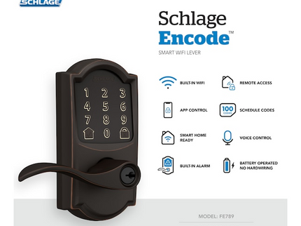 Schlage Encode Lever Camelot-Accent Aged Bronze Smart Wi-Fi and Bluetooth Touchscreen Keypad Electronic Handle Lock