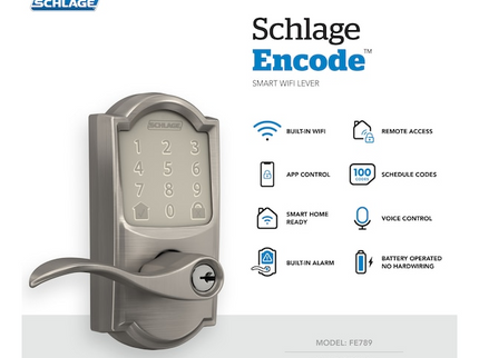 Schlage Encode Lever Camelot-Accent Satin Nickel Smart Wi-Fi and Bluetooth Touchscreen Keypad Electronic Handle Lock