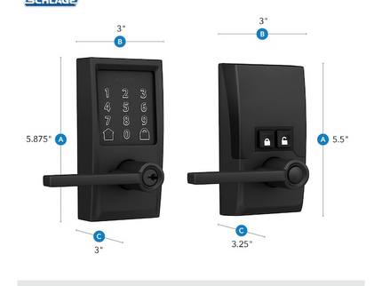 Schlage Encode Lever Century-Latitude Matte Black Smart Wi-Fi and Bluetooth Touchscreen Keypad Electronic Handle Lock