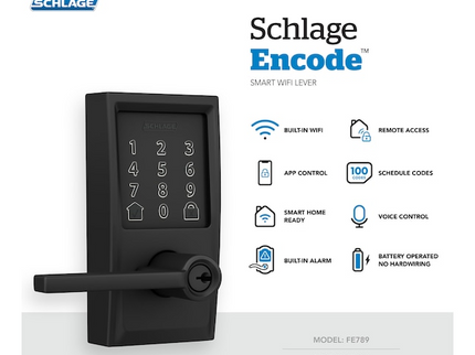 Schlage Encode Lever Century-Latitude Matte Black Smart Wi-Fi and Bluetooth Touchscreen Keypad Electronic Handle Lock