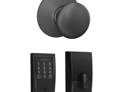 Schlage Encode Century Matte Black Electronic Deadbolt and Plymouth Door Knob Bundle