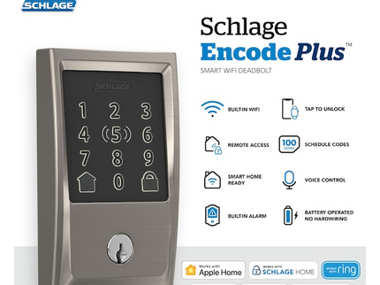 Schlage Encode Plus Century Satin Nickel Smart Wi-Fi and Bluetooth Touchscreen Keypad Electronic Deadbolt Lock