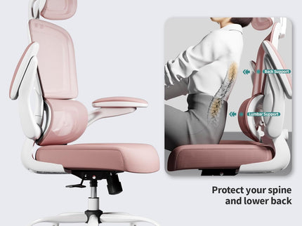 TRALT Ergonomic Office Chair – Mesh, High Back, Wheels – Pink