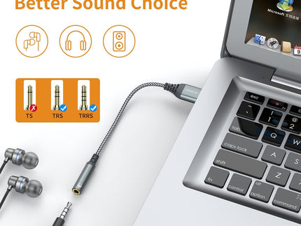 USB to 3.5mm Audio Jack Adapter, External Sound Card Converter Compatible with Headset, PC, Laptop, Mac, Desktops, Linux, PS4 and More Devices (Grey)