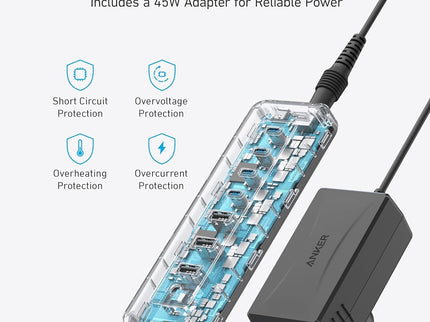 Anker USB C Hub, 8-in-1 5Gbps Data Hub, USB Splitter with 3 USBA and 4 USBC Ports, 100W PD-in, 2-in-1 USB-Connector, for Laptop, MacBook, iPad and More (45W Adapter Included)