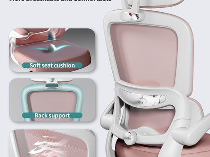 TRALT Ergonomic Office Chair – Mesh, High Back, Wheels – Pink
