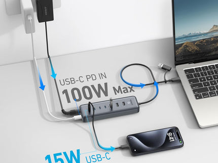 Anker USB C Hub, 8-in-1 5Gbps Data Hub, USB Splitter with 3 USBA and 4 USBC Ports, 100W PD-in, 2-in-1 USB-Connector, for Laptop, MacBook, iPad and More (45W Adapter Included)