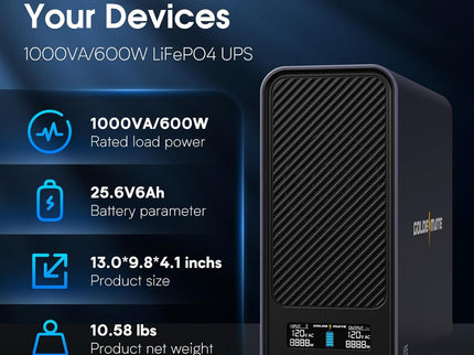 1000VA/600W Lithium UPS Battery Backup