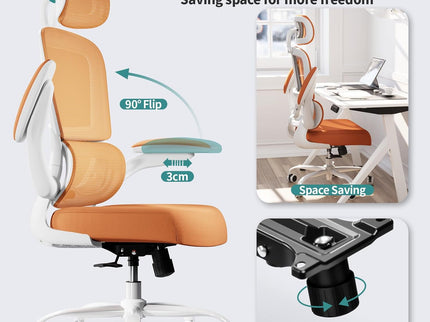 TRALT Ergonomic Office Chair – Mesh, High Back, Wheels – Orange