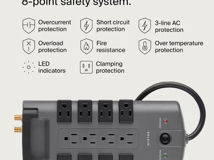Belkin Surge Protector Power Strip w/ 8 Rotating & 4 Standard Outlets