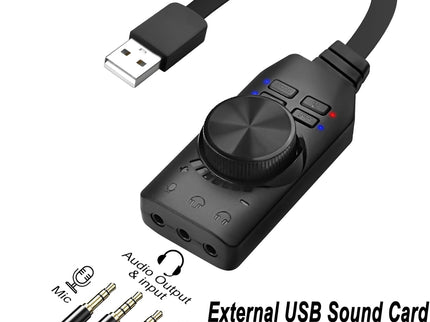 MEIRIYFA External USB Sound Card Virtual 7.1 Surround Sound USB 2.0 Sound Card Adapter for PC with Volume Control, USB to 3.5mm Jack Audio Adapter Cable Plug and Play