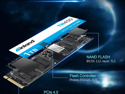 INLAND TN450 1TB NVMe M.2 PCIe Gen4x4 2280 Internal Solid State Drive SSD - Up to 5,000 MB/s, 3D NAND, Storage and Memory for Laptop & PC Desktop