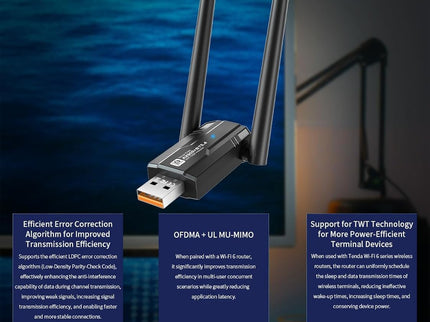 USB WiFi 6 Adapter with Bluetooth 5.4 Dual Band 2.4/5GHz