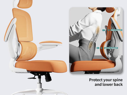 TRALT Ergonomic Office Chair – Mesh, High Back, Wheels – Orange