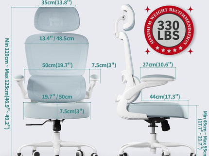 TRALT Ergonomic Office Chair – Mesh, High Back, Wheels – Blue