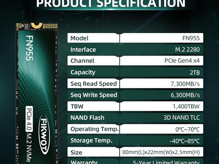 FN955 2TB NVMe SSD M.2 2280 PCIe Gen4x4, Up to 7300MB