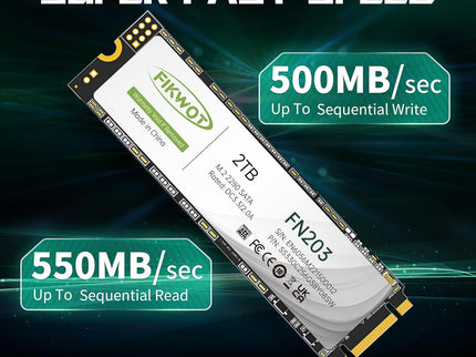 FN203 M.2 SATA SSD - SLC Cache 3D NAND TLC SATA III 6Gb/s M.2 2280 NGFF Internal Solid State Drive, Up to 550MB/s, Compatible with Ultrabooks, Tablet Computers and Mini PCs (2TB)