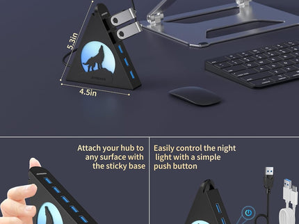 7-Port USB 3.0 Hub, Vertical USB Hub Splitter with RGB Lighting