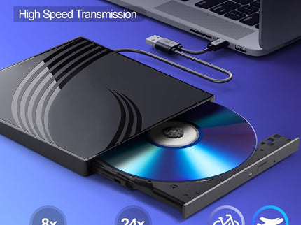 External CD/DVD Drive for Laptop with Carrying Case