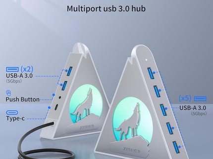 7 Port USB Hub, JoyReken USB 3.0 Hub with 2 FT Long Cable, Vertical USB Extension Hub for Laptop, MacBook,Xbox,PS4/5, Flash Drive, XPS, PC, Flash Drive, Game Console, Printer, Keyborad, Mouse (Silver)