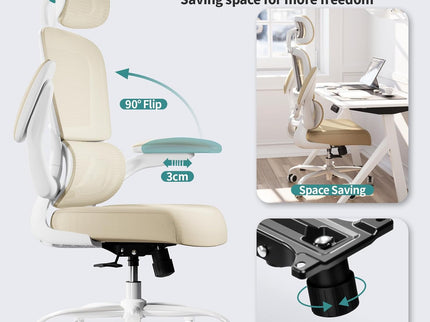 TRALT Ergonomic Office Chair – Mesh, High Back, Wheels – Beige