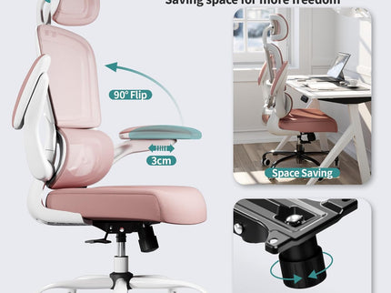 TRALT Ergonomic Office Chair – Mesh, High Back, Wheels – Pink