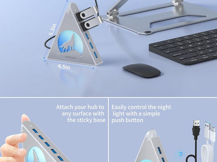 7 Port USB Hub, JoyReken USB 3.0 Hub with 2 FT Long Cable, Vertical USB Extension Hub for Laptop, MacBook,Xbox,PS4/5, Flash Drive, XPS, PC, Flash Drive, Game Console, Printer, Keyborad, Mouse (Silver)