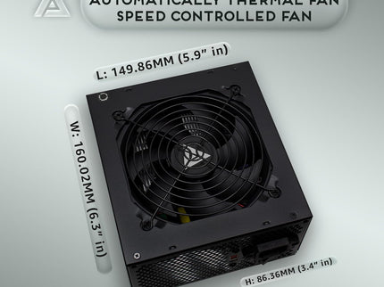 Apevia SPIRIT600W Spirit 600W ATX Power Supply with Auto-Thermally Controlled 120mm Fan, 115/230V Switch, All Protections