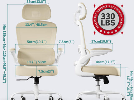 TRALT Ergonomic Office Chair – Mesh, High Back, Wheels – Beige