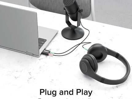 Plugable USB Audio Adapter with 3.5mm Speaker-Headphone and Microphone Jack, Add an External Stereo Sound Card to Any PC, Compatible with Windows, Mac, and Linux - Driverless