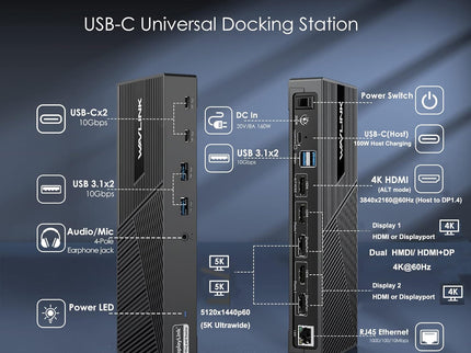 WAVLINK DisplayLink Docking Station Triple Monitor 4K@60Hz for 3 Monitors