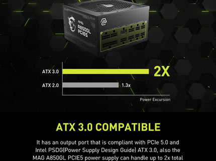 MSI MAG A850GL PCIE5, Fully Modular Compact Gaming 850W Power Supply
