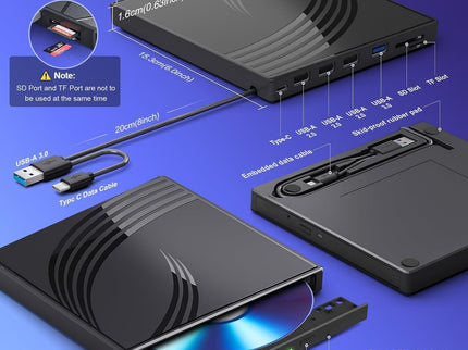 External CD/DVD Drive for Laptop with Carrying Case