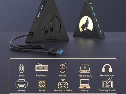 7-Port USB 3.0 Hub, Vertical USB Hub Splitter with RGB Lighting