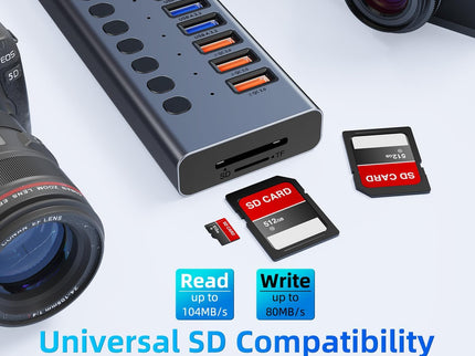 Powered USB Hub 10Gbps, 17 Ports 96W USB 3.2 Hub