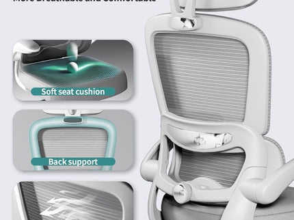 Ergonomic Office Chair – Mesh, High Back, Wheels – Grey