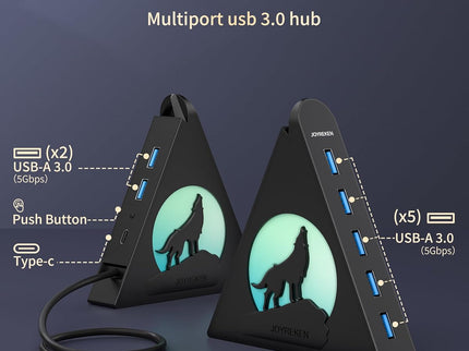7-Port USB 3.0 Hub, Vertical USB Hub Splitter with RGB Lighting