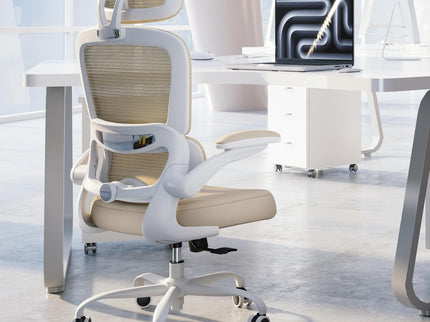TRALT Ergonomic Office Chair – Mesh, High Back, Wheels – Beige