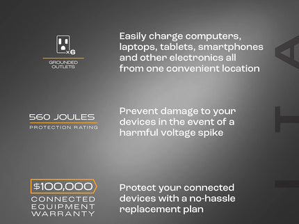 Titan 6-Outlet Surge Protector, LED Light Strip with Full Spectrum Color-Select