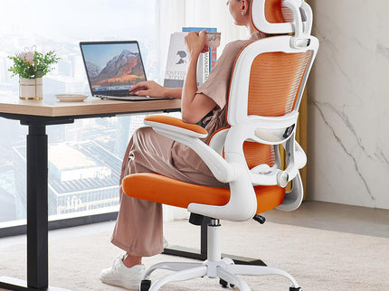 TRALT Ergonomic Office Chair – Mesh, High Back, Wheels – Orange