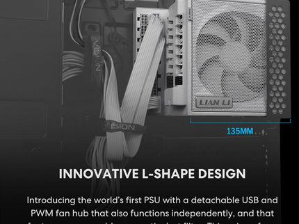 Lian Li EDGE1000W Fully Modular Low-Noise ATX Power Supply - ATX 3.1 & PCIE 5.1 Compliant - Cybenetics Gold Efficiency - 12V-2x6 Cable - L-Shape Design - with USB/Fan Hub - Black (EG1000G.WB)