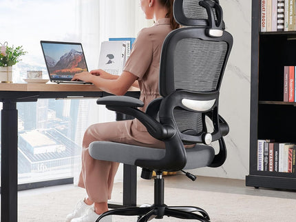 TRALT Ergonomic Office Chair – Mesh, High Back, Wheels – Black Grey