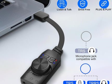 MEIRIYFA External USB Sound Card Virtual 7.1 Surround Sound USB 2.0 Sound Card Adapter for PC with Volume Control, USB to 3.5mm Jack Audio Adapter Cable Plug and Play