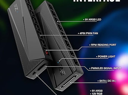 EZDIY-FAB ARGB PWM Fan Hub for PC Case Fan, 8 PWM Ports+8 ARGB Ports, 12V RGB/ 5V ARGB Motherboard Sync, PWM Functional Fan Adapter, Two Lighting Systems, Easy Cable Management.