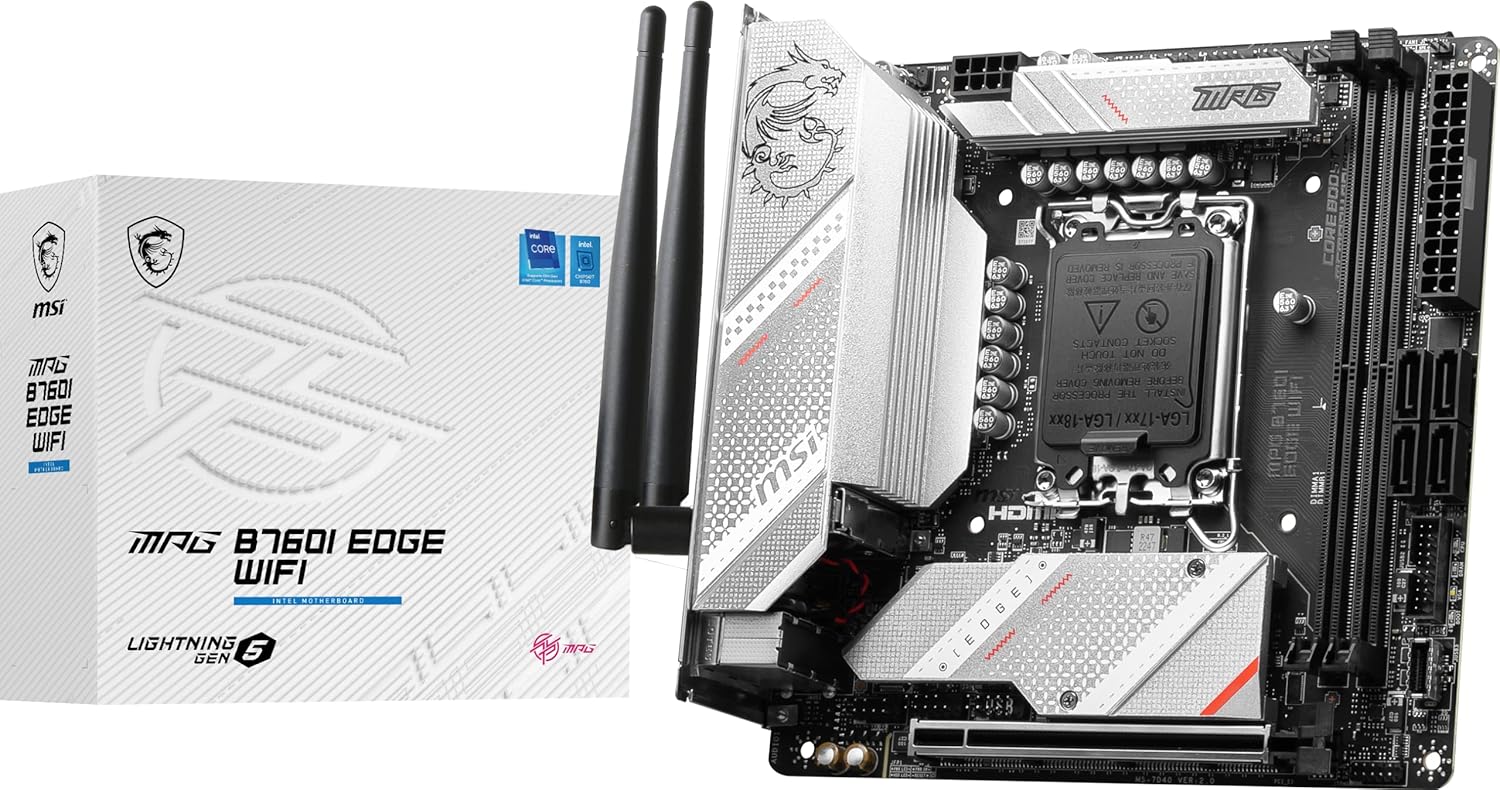 MSI MPG B760I Edge WiFi Gaming Motherboard (Supports 12th/13th/14th Gen Intel Processors, LGA 1700, DDR5, PCIe 5.0, M.2, 2.5Gbps LAN, USB 3.2 Gen2, HDMI/DP, Wi-Fi 6E, Bluetooth 5.3, Mini-ITX)