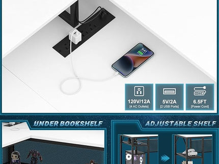 Unikito L-Shaped Desk – White, Reversible with LED Strip