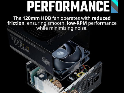 Cooler Master MWE Gold 850 V2 Full Modular, 850W, 80+ Gold Efficiency, 2 EPS Connectors, 120mm HDB Fan, Semi-fanless Operation, 5 Year Warranty