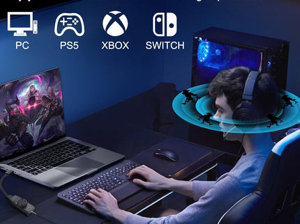 MEIRIYFA External USB Sound Card Virtual 7.1 Surround Sound USB 2.0 Sound Card Adapter for PC with Volume Control, USB to 3.5mm Jack Audio Adapter Cable Plug and Play