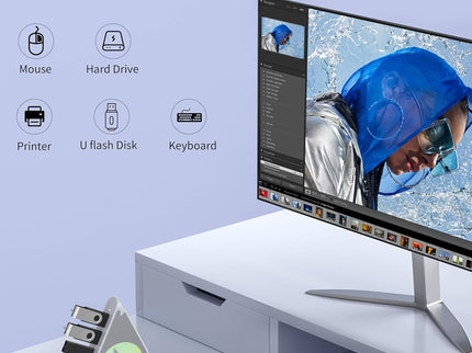 7 Port USB Hub, JoyReken USB 3.0 Hub with 2 FT Long Cable, Vertical USB Extension Hub for Laptop, MacBook,Xbox,PS4/5, Flash Drive, XPS, PC, Flash Drive, Game Console, Printer, Keyborad, Mouse (Silver)